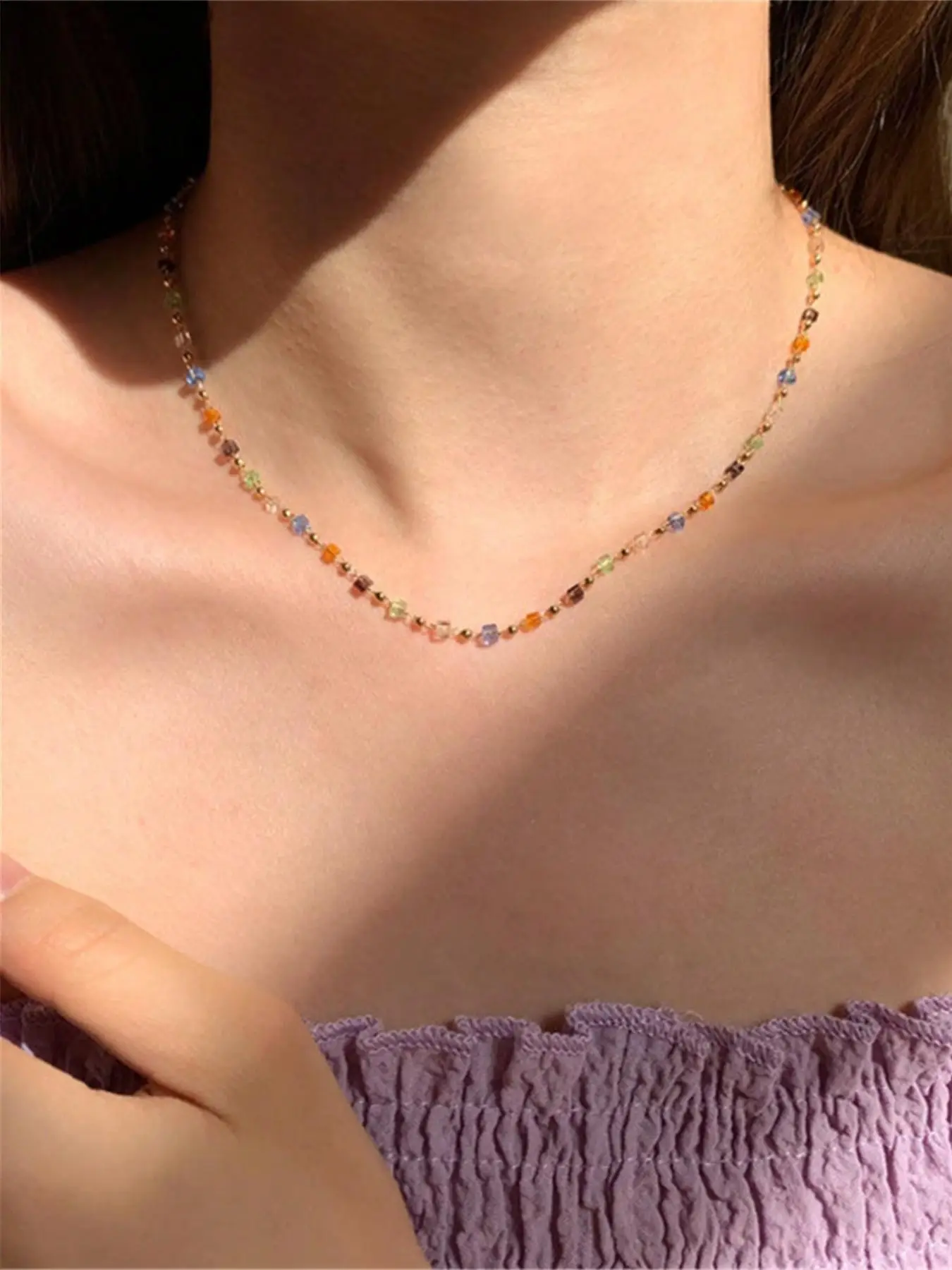 Women's Cute Colorful Beaded Necklace, Elegant All-match Jewelry for Girls, Classic Fashion Accessories, Creative Holiday Birthday Gifts