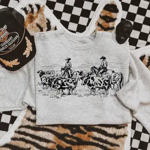 Vintage Cowboys & Cattle Scene Sweatshirt, vintage crewneck sweatshirts, western outfit women, cowgirl outfits, western clothing stuff tops, country concert outfits, western style clothes