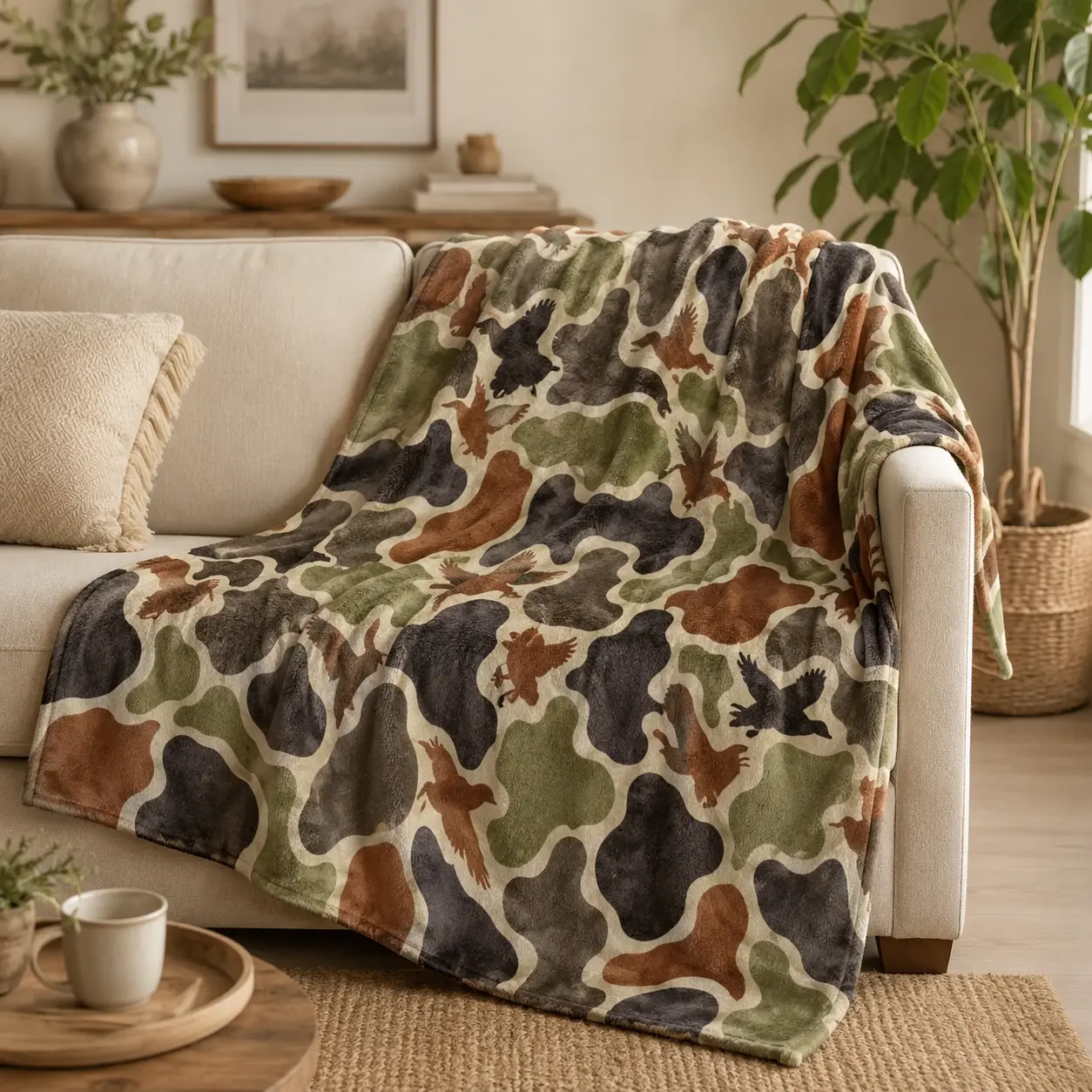 Camouflage Pattern Flannel Blanket, 1 Count Soft Comfortable Warm Napping Throw Blanket, Cool Bedroom Bedding Blankets for Home Office Travel Camping, Lightweight Plush Sofa Couch Bed Outdoor Gift