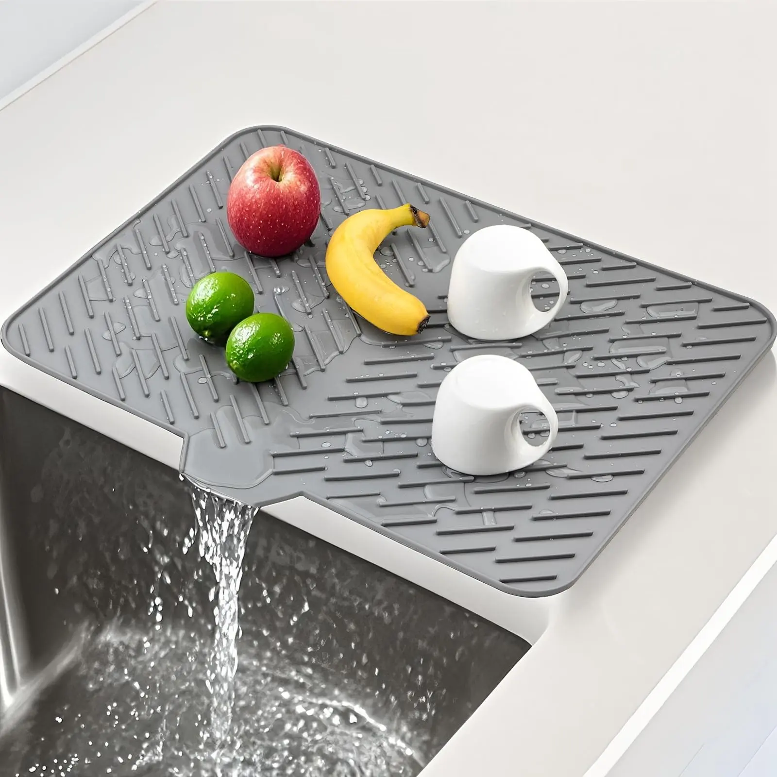 Luxet Silicone Dish Drying Mat with Built-in Drain Lip -  “23 X 17 inch ”HygienicDrying Pad - Sturdy Compact Easy to Clean Tray Protects Surfaces Prevents Water Build Up