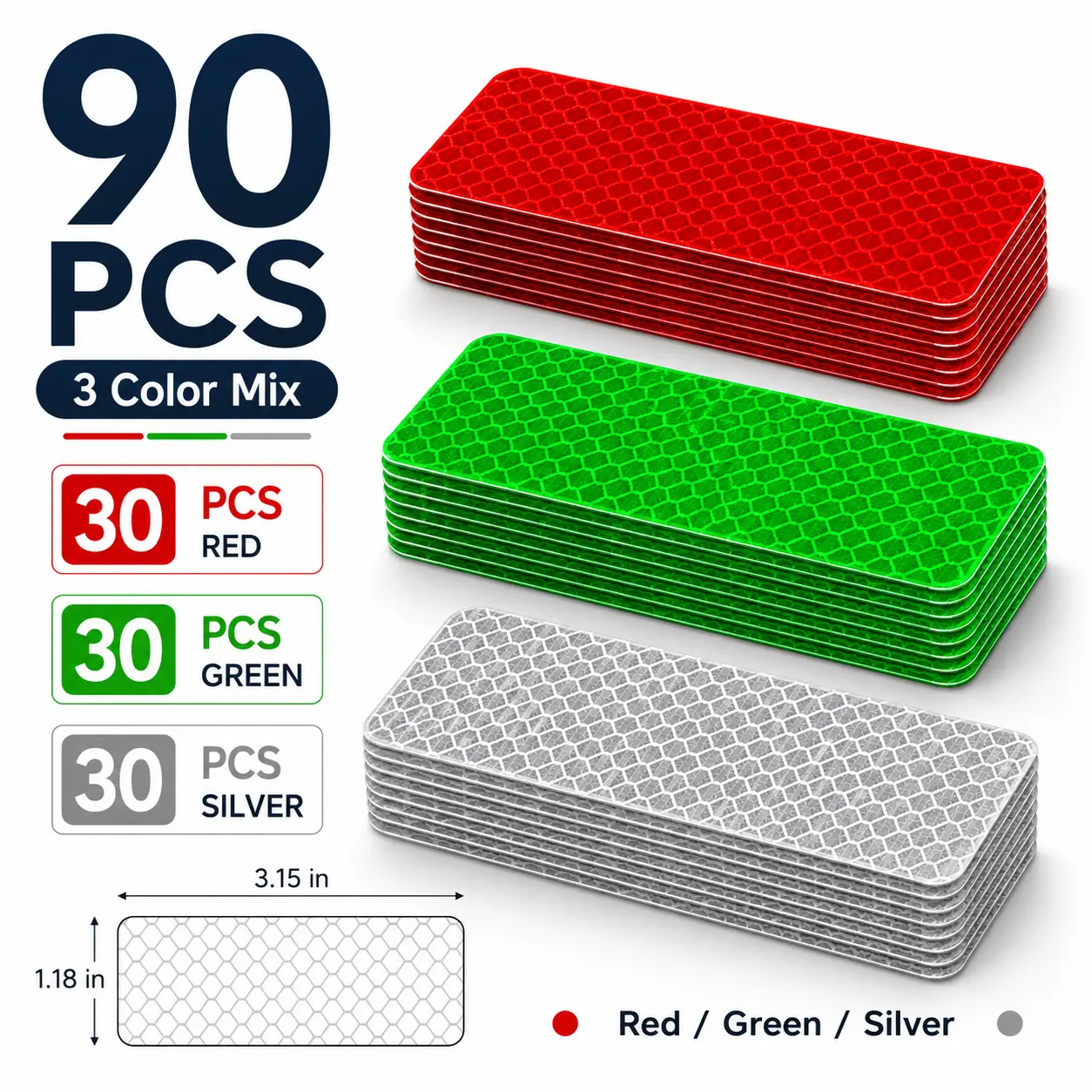 Reflective Safety Tape Stickers | 3M Diamond Grade | Mixed Colors | 1.2″ x 3.15″ | 30-Pack | Safety Warning Tape for Helmets, Cars, Mailboxes & More