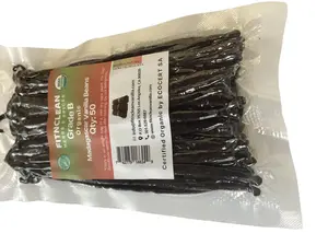 50 Organic Madagascar Bourbon Vanilla Beans Grade B 5.5"-7", Certified USDA Organic for Extract, Brewing and Baking by FITNCLEAN VANILLA, Whole Bulk NON-GMO Vanilla Pods