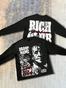 Men's Long Sleeve Slim-Fit T-Shirt, Crewneck Casual Fashion Graphic Tee with Fun Front-Back Design, All Season Wearable, Perfect Gift Choice