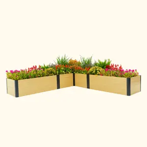 Vego Garden 16" Tall Woodgrain 8' x 8' L-Shaped Metal Raised Garden Bed with Reinforced Structure & Weatherproof Finish