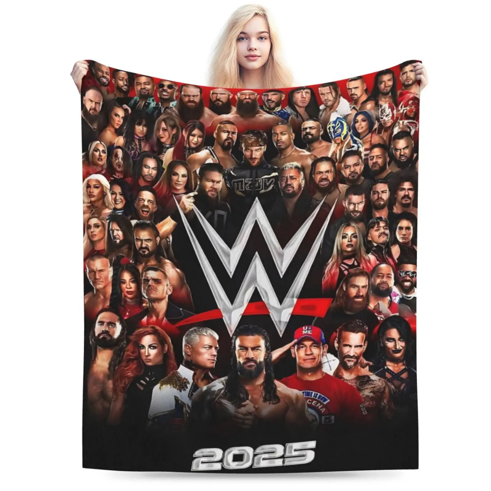 Retro WWE 2025 Superstar-Print Microfibre Blanket - Soft, Comfortable, Durable, Breathable, Modern, Machine Wash, Stain Resistant Home Bedding Throw, Ideal Gift for Wrestling Fans