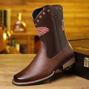0803 Star Flag Men's High Top Leather Horse Boots