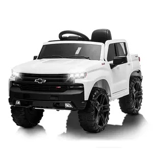 GARVEE 12V Licensed Silverado-Style GMC Ride-On Truck, Battery-Powered Electric Toy Vehicle with Remote Control, MP3/Bluetooth, Spring Suspension, LED Lights (White, Includes Remote)