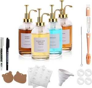 Coffee Syrup Dispenser,Coffee Bar Accessories,4-Pack,16.9 Ounce,Syrup Pump Dispenser for Coffee Bar,Contains Multi-Style Labels, Cleaning Tools, Funnel,Pen