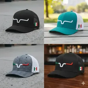 Kimes Ranch Mexico Flag Trucker Hat | Red & White Mesh Snapback Cap | Western Rodeo Style Baseball Hat | Adjustable Outdoor Hat for Men & Women