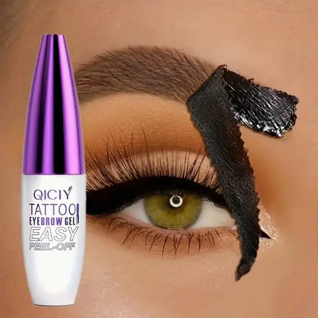 Easy Peel-Off Eyebrow Gel - Makeup Cosmetic, Waterproof, Sweatproof, Long-Lasting Black/Brown Tattoo Tint, Film-Forming, Medium Coverage Peel-Off Eyebrow Paste for All Skin Types, Brown Gel Eyebrow Paste