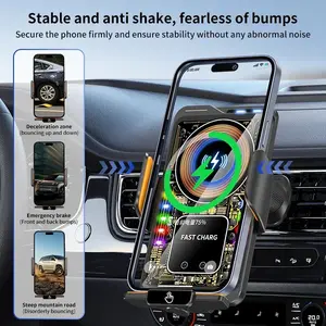 66W Magnetic Auto-Clamping RGB Car Wireless Charger, Super Fast Mountable Charging Accessory, Phone Holder Stand Bracket for iPhone 17/16/15, Android Devices, Super Fast Car Charger