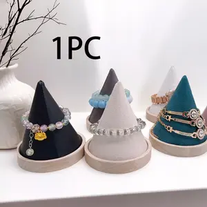 1pc Solid Wood Conical Bracelet Display Stand, Jewelry Showcase Holder for Bangles, Wristwatches, Photo Props, Elegant Design