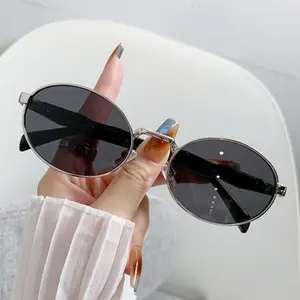 Women's Versatile Brand Oval Sunglasses Retro Men's UV Protection Sun Glasses Trendy Metal High-End Shades UV400 Eyewear v casual stylish glass vision correction rave lightweight frame punk audio performance burgundy unisex vintage for men outdoor rimless