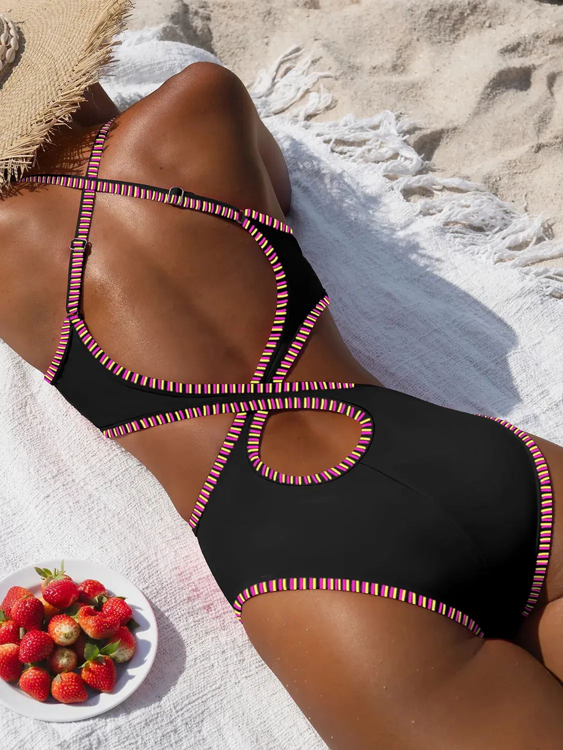 POPVIL Women's Color Trim Cut Out One Piece Swimsuit – Slimming Backless Bathing Suit