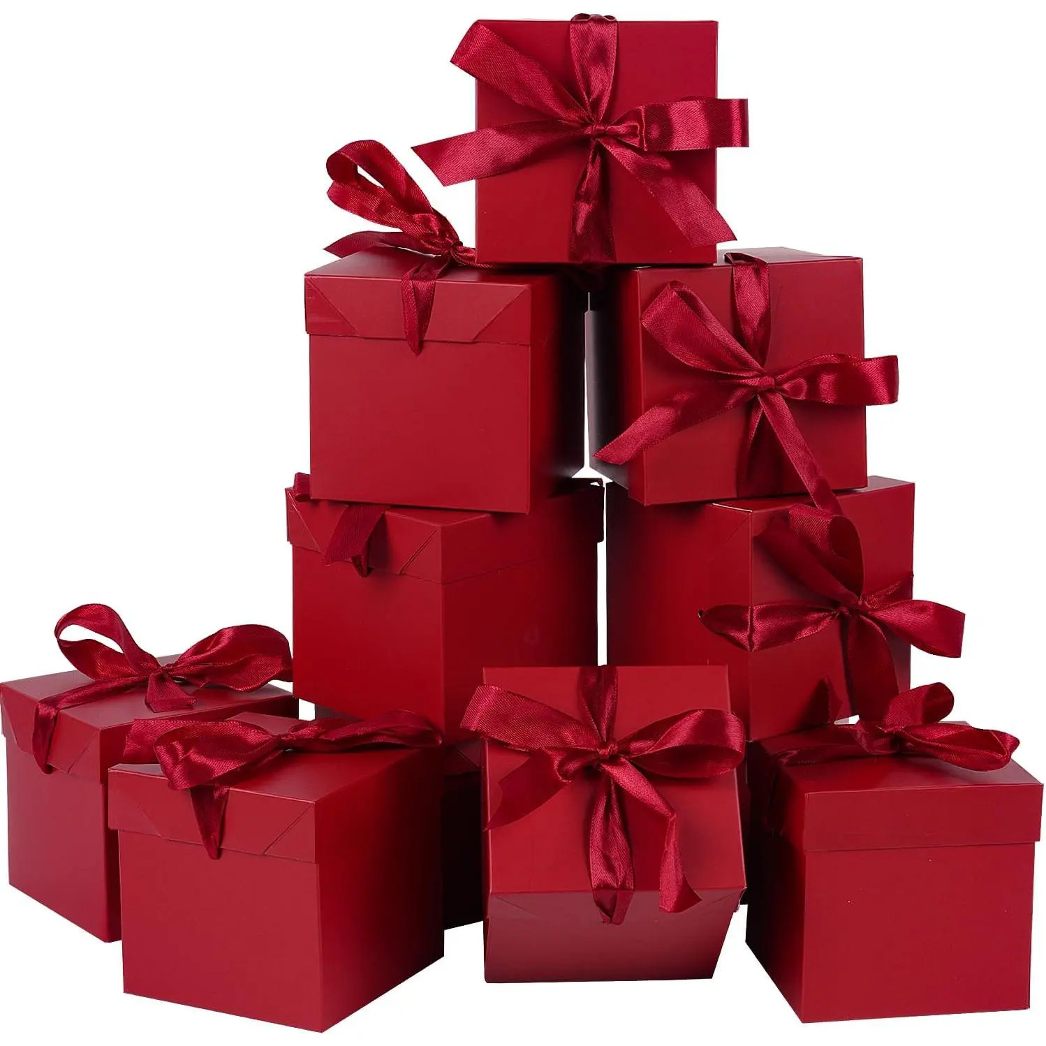 12-Pack Red 6-Inch Square Gift Boxes with Lids, Office Wrapping Anniversary Box for Christmas, Birthday Present Packing