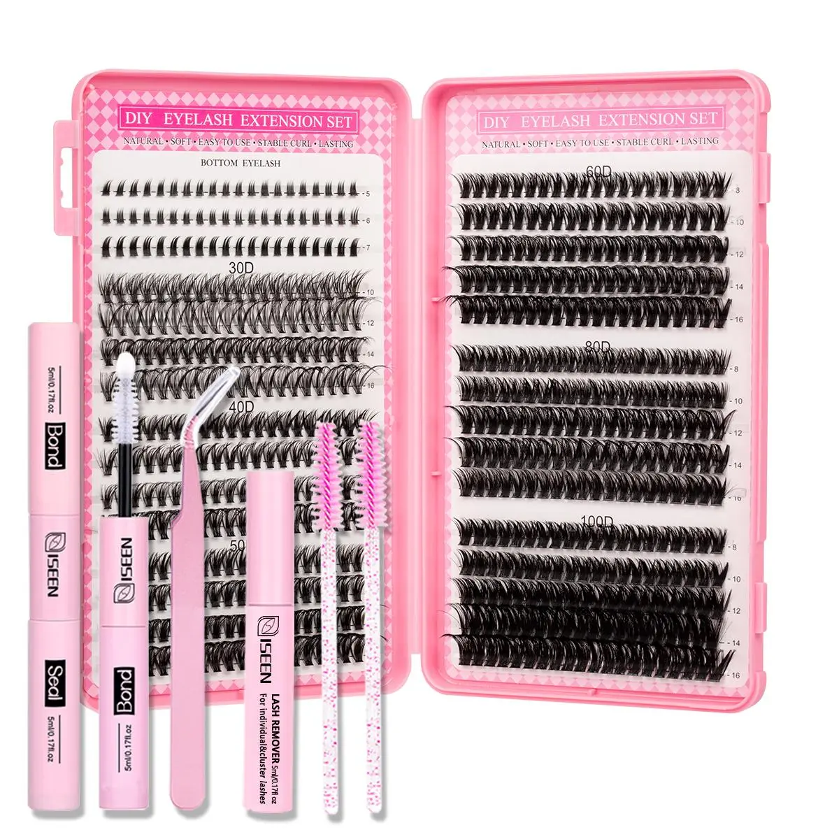 Individual Eyelash Extension Kit, 1 Set False Eyelashes Diy Cluster Lash Individual Lash Extensions with Eyelash Glue & Tweezers & Glue Remover, Professional Eye Enhancement Tools for Women, Makeup DIY Eyelashes Kit Natural Set, Diy Eyelashes Clusters