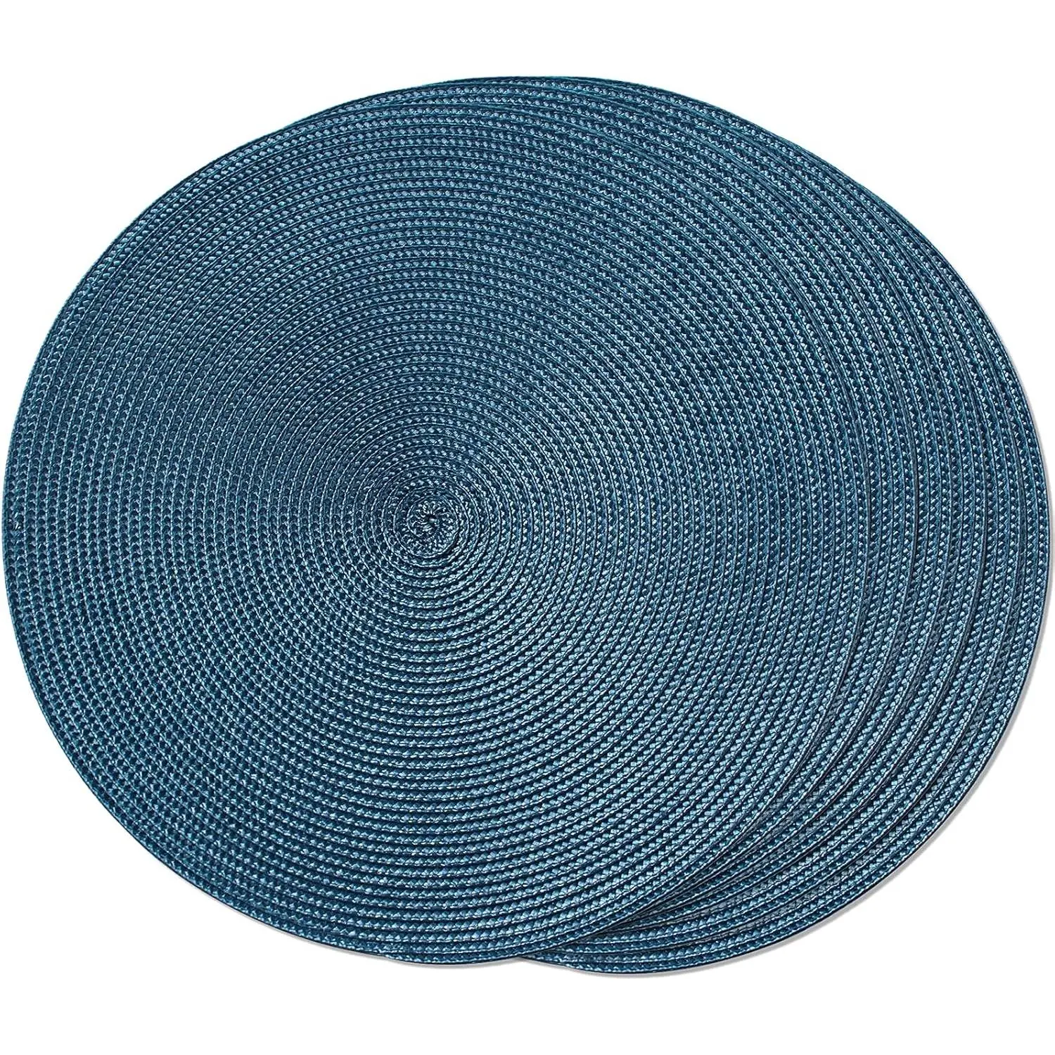 Round Braided Placemats Set with Coasters - 15in Polypropylene Braided Weave, Durable, Washable, Non-Slip Kitchen Tableware for Dining Tables, Indoor Home Use, Cafes, Dinnerware Compatible