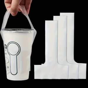 200pcs T Shape Milk Tea Bags, Disposable Hygienic Transparent Plastic Cup Sleeves with Handles, Drinkware Accessories, Ideal for Coffee and Drink Takeaway, Party Supplies