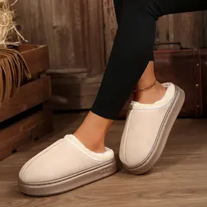 Women's Platform Mini Snow Boot Slippers - Suede Fleece Winter Warm Indoor Outdoor Anti-Slip Sole Shoes Comfy Fur Fleece Lining, Women Short Ankle Slippers
