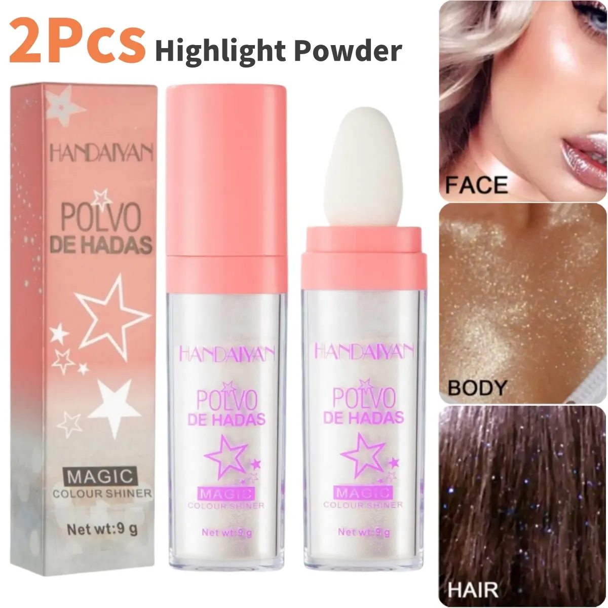2Pcs High gloss patting powder, Brightening skin tone contouring, Pearl like contouring, Portable makeup repair, The first choice for novice makeup, Quick makeup repair for daily and party occasions