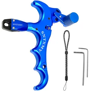 4-Finger Blue 360 ° Rotating Aluminum Archery Thumb Release Trigger, Durable High Precision Composite Bow Release Assist Device, Suitable for Hunting and Competition Enthusiasts as a Universal Bow Trigger