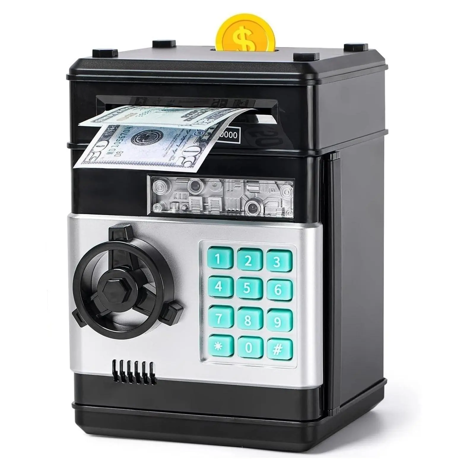 Piggy Bank for Boys Adults, Electronic ATM Coin Cash Bank with Password Code Lock and Auto Grab Bill Slot, Large Capacity Coin Bank Money Jar for Adults, Designed for All US Coins