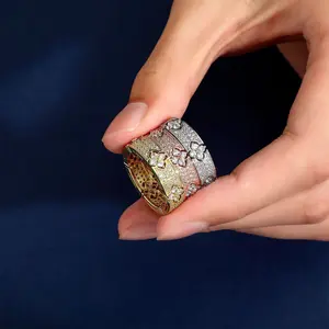 Micro Pavé Four Leaf Clover Ring, Unisex Lucky Charm Jewelry, Hip Hop Style Stackable Ring, Cubic Zirconia Statement Piece