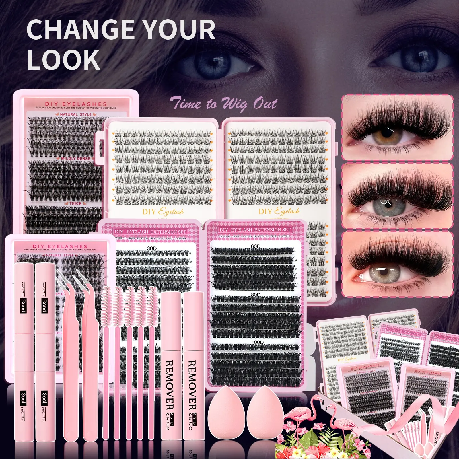 Mixed Length Individual False Eyelashes Kit, Eyelash Extensions Set, DIY Eyelash Extensions, Natural-Looking Eyelash Extensions with Accessories, Self-Grafting Curling Lashes for Women, Makeup Products