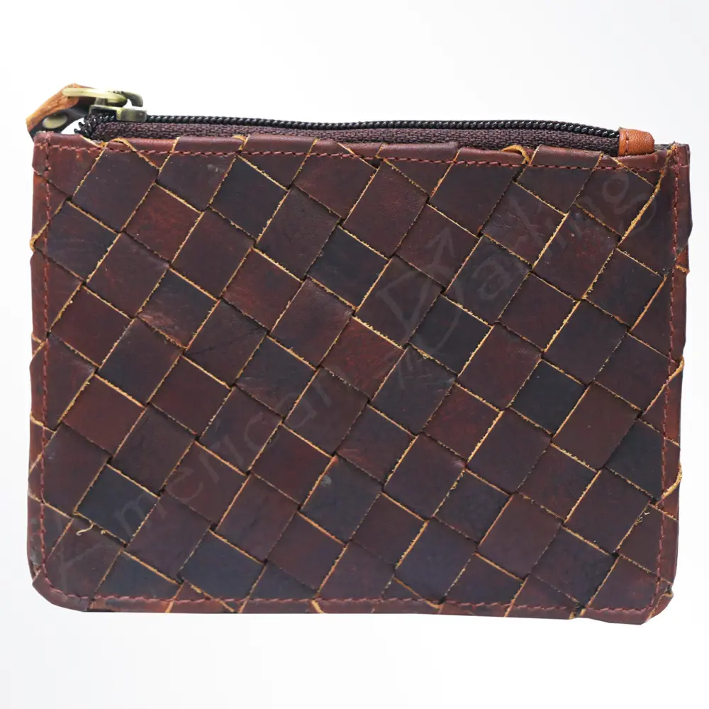 American Darling Coin Purse - Genuine Vegetable-Tanned Leather Western Wallet with Basket Weave and YKK Zipper - 4in x 6in