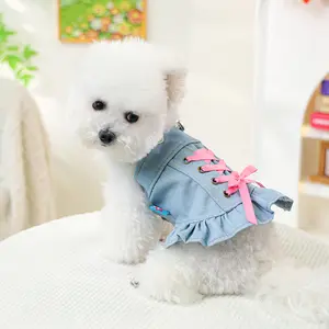 Cute Light Blue Denim Dress for Small Dogs, Puppy & Cats, Teddy Bichon Pomeranian Yorkie Poodle Pet Clothes, Stylish Pet for Pets, Kitten Clothes