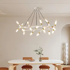 41" White & Golden Modern Chandelier Light Fixture, Branch Design with Frosted Tubes, Black Cords, Adjustable Height Pendant Light for Dining Room, Living Room, or Kitchen Island (Bulb Not Included) ikea  decor lamparas  bonitas pendant lamp