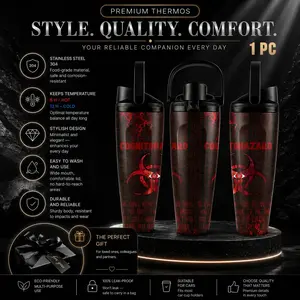1pc 30.5oz Cognitohazard Themed Insulated Tumbler, 30.5oz Stainless Steel Cup with Handle & Dual Lid (Straw/Spout), Red Biohazard Symbol Print, Odorless & Taste-Safe, Leakproof for Daily Use & Gifts
