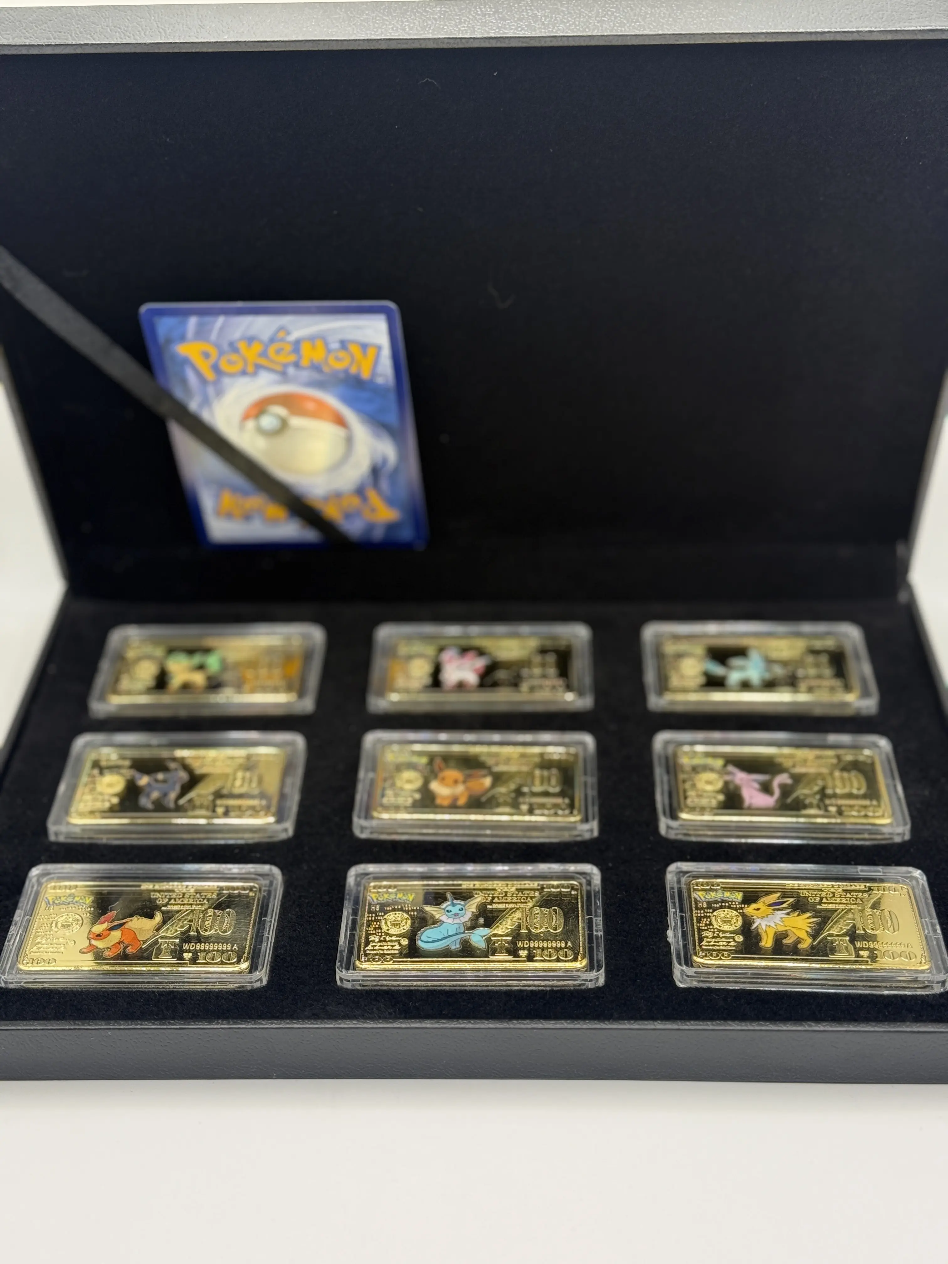 Pokemon 9pc. Eevee Evolutions Gold-Plated Bullion Bars w/ 5-Card Pokemon Pack!