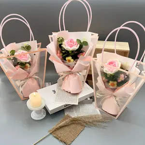 Handmade Knitted Flower Bouquet, 1 Bouquet Handmade Knitted Rose Flower, Artificial Flower Bouquet, Decorative Flower for Home Party Wedding, Decoration Items, Handmade Crochet Bouquet