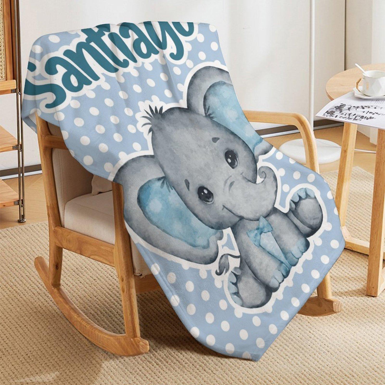 Custom Name Cute Elephant Element Blanket ,Personalized Name Gift ,Suit for The Sofa, Bed, Travel, Camping, Living Room, Office, Chair，Gifts for Family or Child  ,Friend , Send your custom text via shop chat to personalize