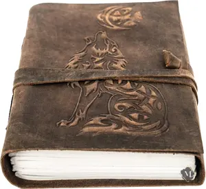 Leather Journal Sketch book For Men Women - 200 pages Notebook Diary Dnd Travel  Wolves Antique Large  Bound Writing  5 x 7 inch Dark Brown