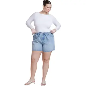 ELOQUII Women's Plus Size Drawstring Relaxed Denim Short