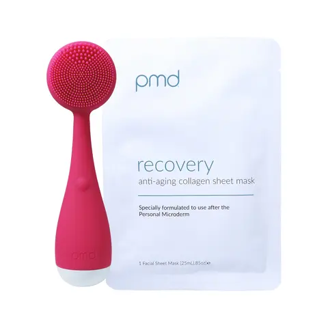 PMD Clean Mini Compact SonicGlow Antibacterial Cordless Travel-Size Silicone Facial Cleansing Brush - Anti-Aging Facial Massage Device with Batteries, Customizable Modes, Blackhead Pore Cleanser Skin Care Tool (Purple, Yellow)