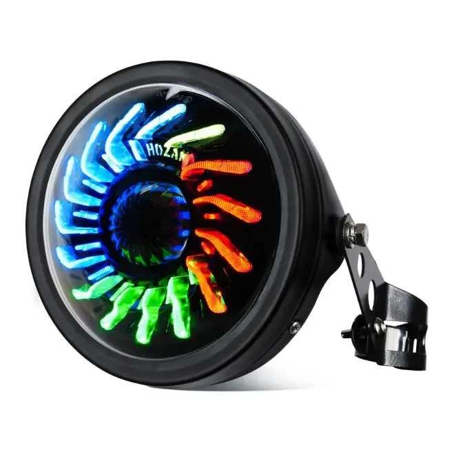 7inch Chrysanthemum Petal RGB DRL Motorcycle Headlight with Housing Bucket Mount Brackets for CB400 CB1300 Vulcan XS650 Chopper Cafe Racer Bobber High Performance Bluetooth Control