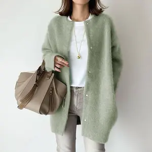 Loose Round Neck Single Breasted Cardigan Fashion Solid Color Coat Jacket Autumn And Winter Women's ClothingGift