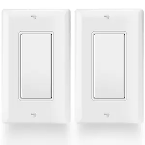 2 Packs Single Pole Decorator Light Switch, 15A 120V, On/Off Wall Switch, Universial Lighting Control, White, UL Certified