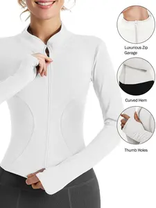 Women's Quick-Dry Sport Jacket Full Zip Yoga Top, Lightweight Slim-Fit Long Sleeve Gym Shirt with Thumbholes, All Seasons Wear, Sports Yoga Jacket
