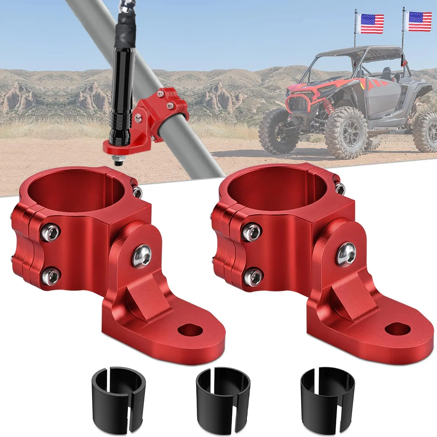 Nilight Powder Coated Carbon Steel UTV Flag Antenna & Whip Light Mounting Bracket - 12.5mm Bolt-On Heavy Duty Red Adjustable Car Gadget, Fits 1.5"-1.75" & 1.75"-2" Tubes, Anti-Shock Accessory for Polaris RZR Ranger, Can Am Maverick X3 Talon Commander