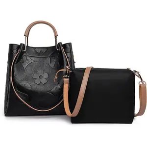Floral Handbags Purses Women - Embossed Leather Top Handle Handbag Set Large Shoulder Bag Ladies Bucket Hobo Tote