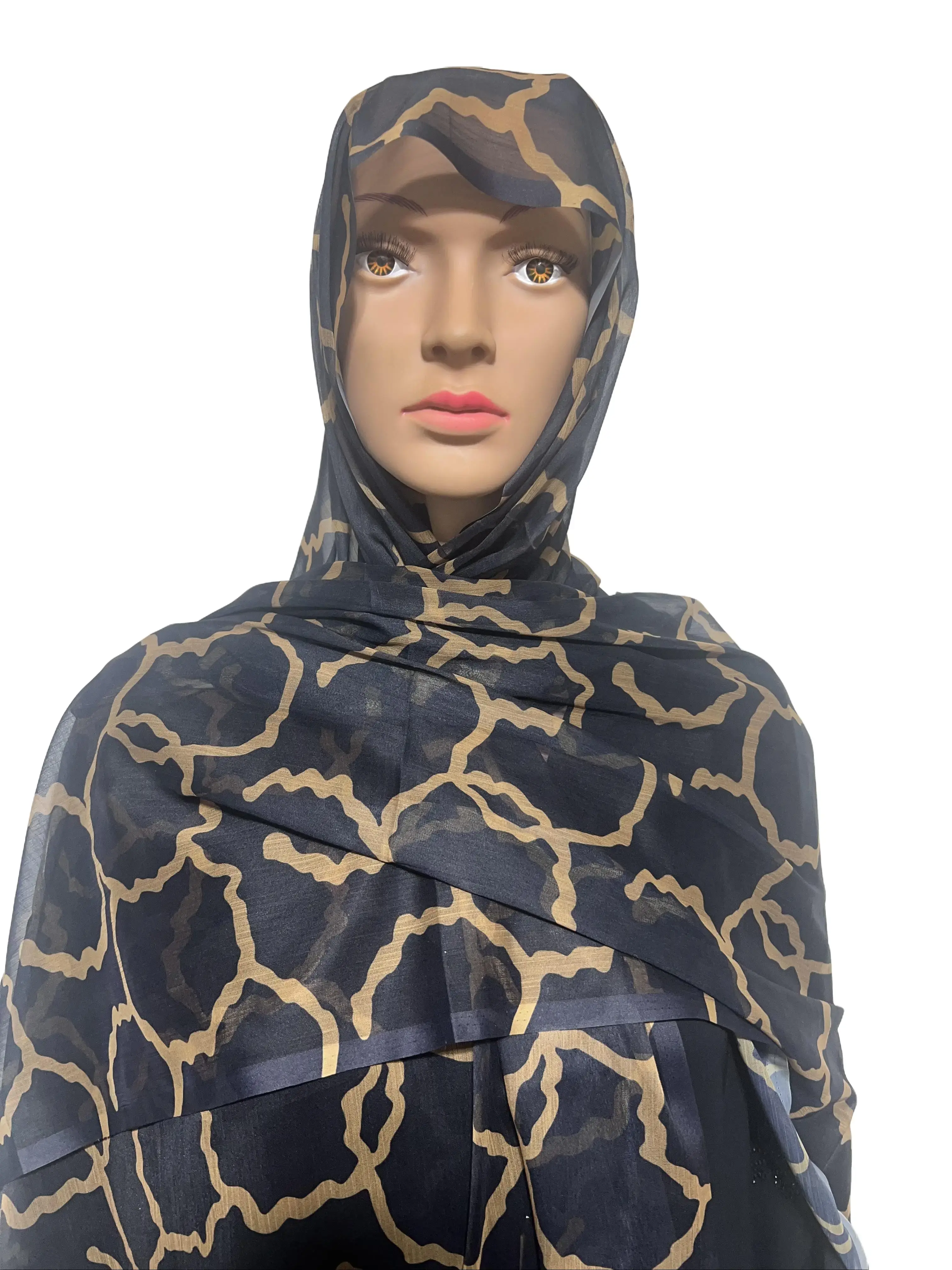 Big Size Silk Khamaar Scarf in Elegant Black with Gold Accents for Versatile Styling Soft Luxurious Look
