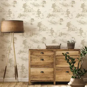 Monochrome Wallpaper Chinoiserie Style Wall Toile de Jouy Landscape Dresser Decal Self Removabal Sticker Peel and Stick Furniture Stickers Vintage Bedroom Livingroom Decoration