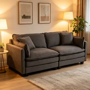 Modern 2 - / 3 - seat sectional sofas with 1 ottoman, 4 - seat with 2 ottomans. Equipped with lumbar pillows, symmetrically upholstered, and featuring chaises for sleeping. Ideal for living rooms and apartments. Color: Antique Gray