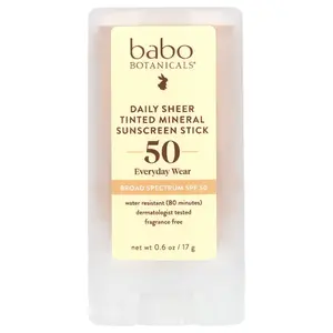 Babo Botanicals Daily Sheer Tinted Mineral Sunscreen Stick, SPF 50, Fragrance Free, 0.6 oz (17 g)