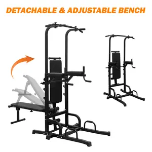 Power Tower Dip Station with Bench Pull Up Bar Stand Adjustable Height Heavy Duty Multi-Function Fitness Training Equipment for Home Office Gym full body strength training parallel bar