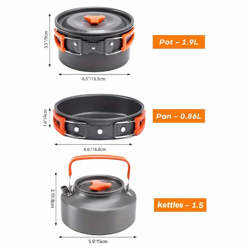 Kettle Set Pot for 2-3 People Camping Pot and Frying Pan Outdoor Camping Cookware Portable Combination Pot Set Camping Tableware, Easy to Carry and Space-saving, Cookware, Frying Pan, Kettle, Two Sets of Cutlery, Foldable Storage